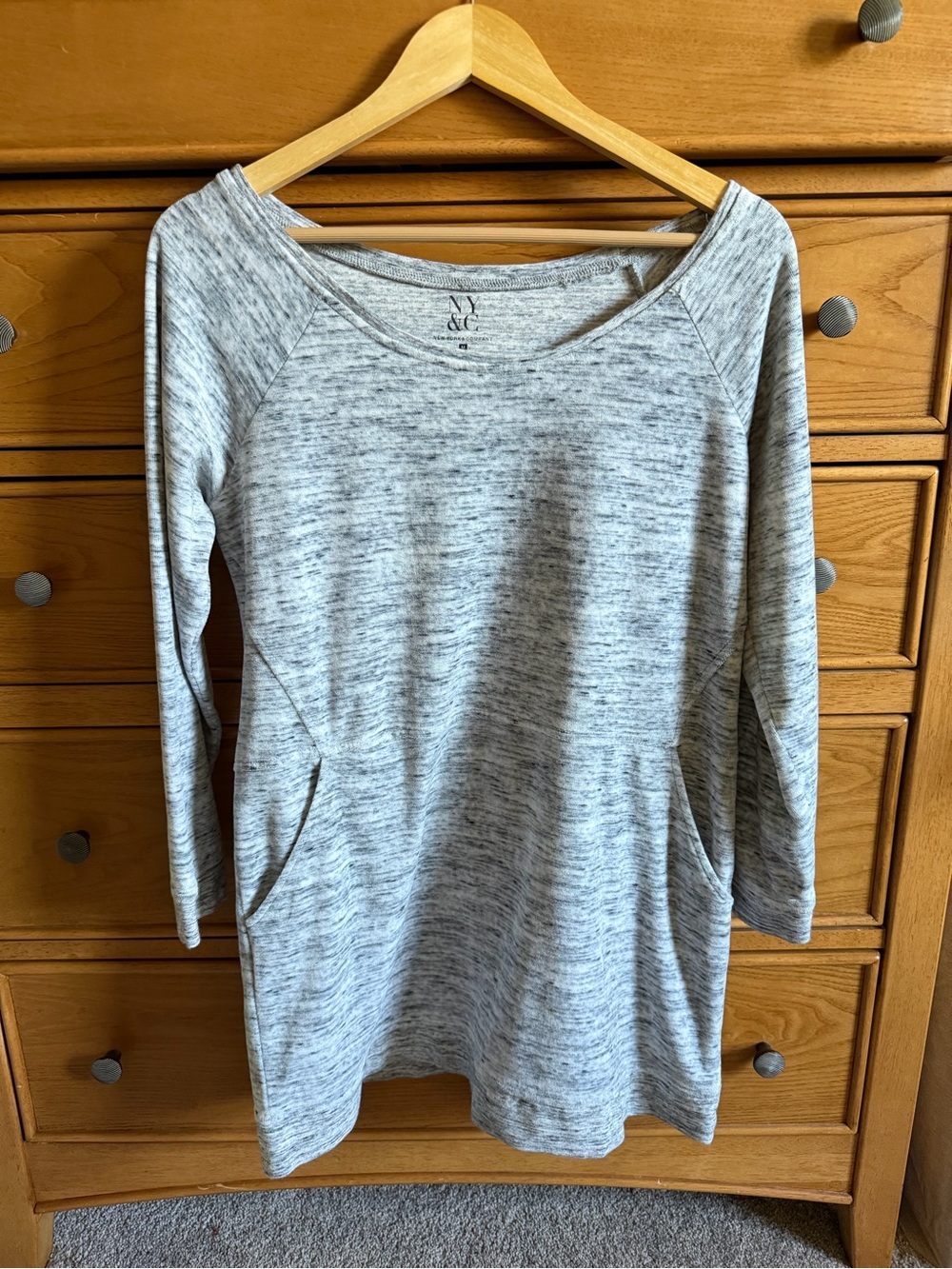New York & Company Gray Marled 3/4 Sleeve Womens Terry Tunic Top Size Medium